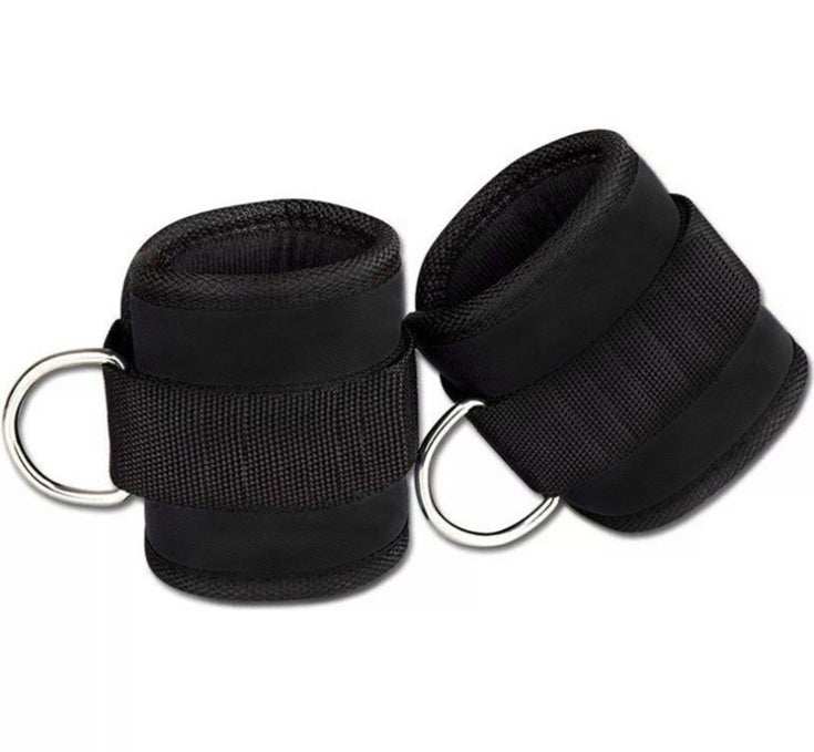 Adjustable D-ring ankle strap cuff weights in black, pink, and blue for fitness and power lifting